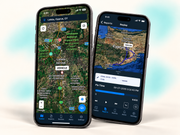 Phone screens showing vehicle location and route history in the petZeye tracking app