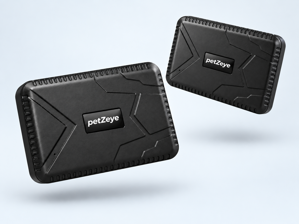 Two petZeye GPS 915 vehicle trackers shown at different angles